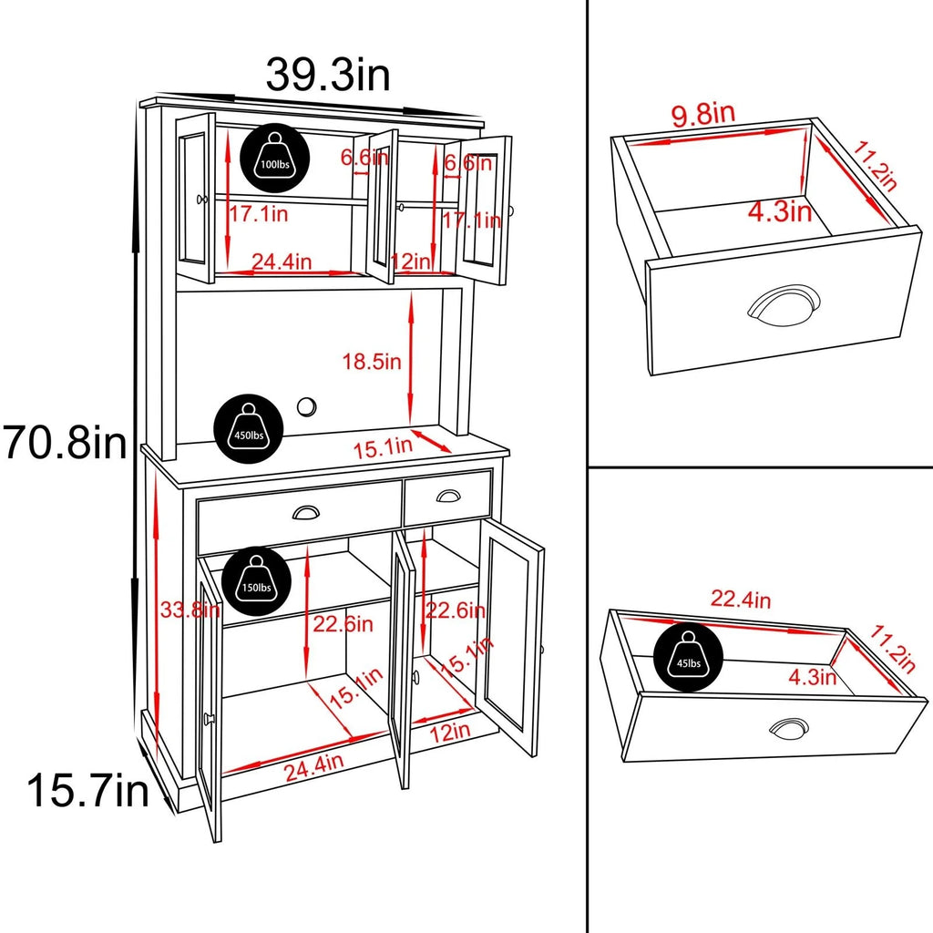 Blue Kitchen Pantry Storage Cabinet with Microwave Stand and Adjustable Shelves E965458