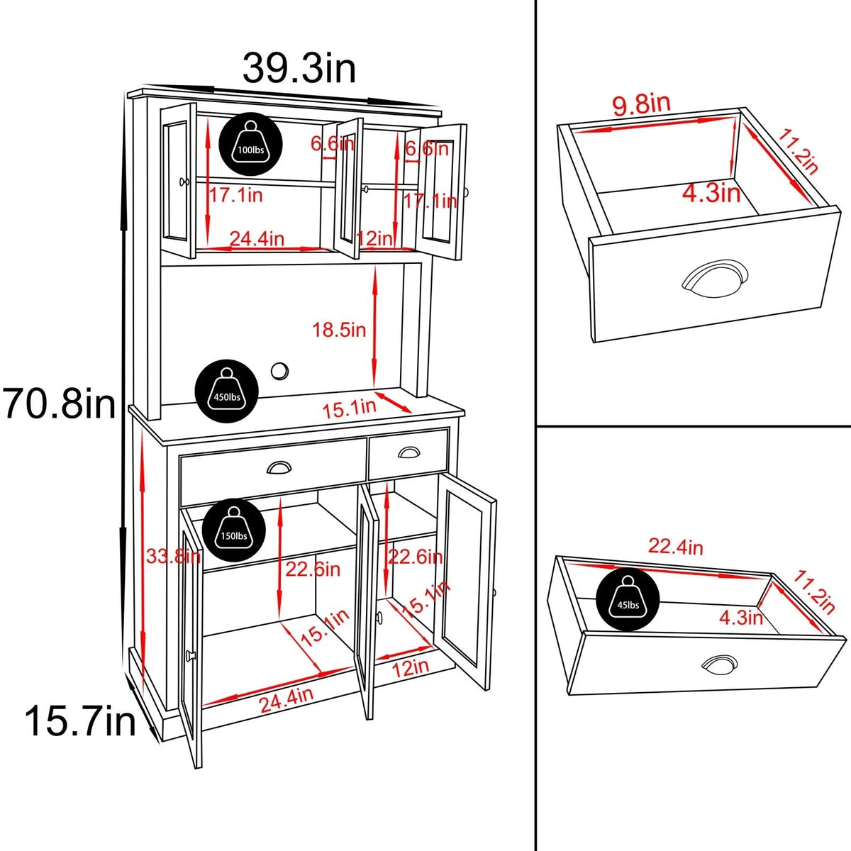 Blue Kitchen Pantry Storage Cabinet with Microwave Stand and Adjustable Shelves E965458