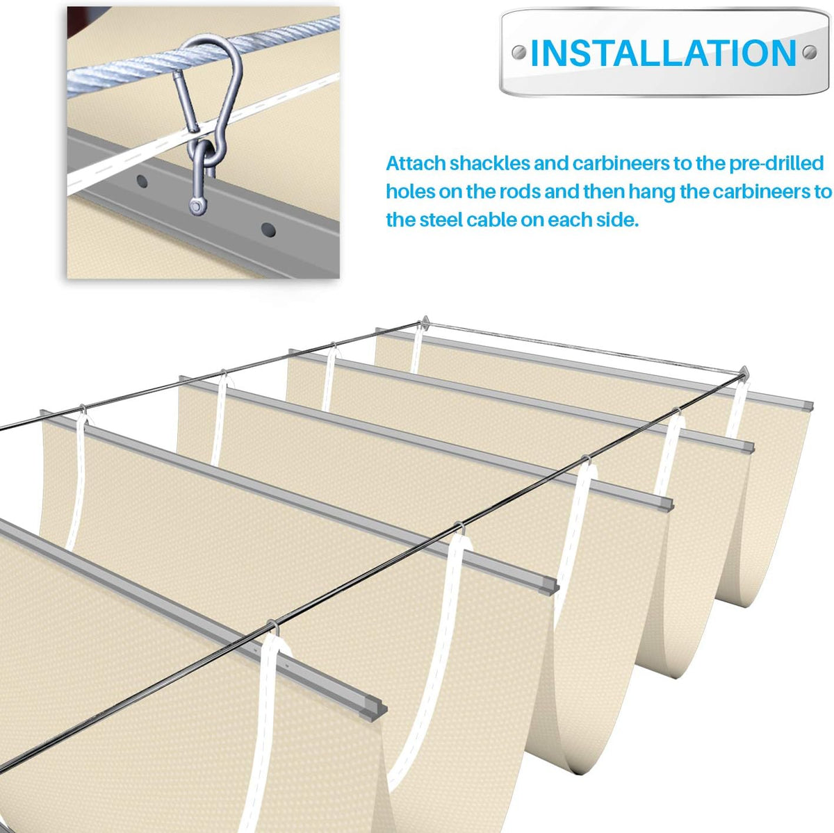 Waterproof Retractable Shade Cover 3'Wx16'L Beige N1775