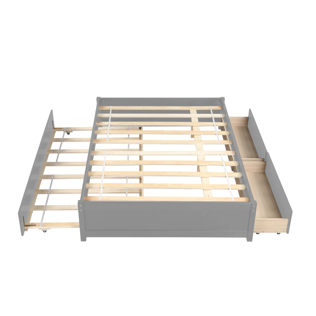 Beige Queen Size Upholstered Platform Bed Frame with Wooden Slats X91000