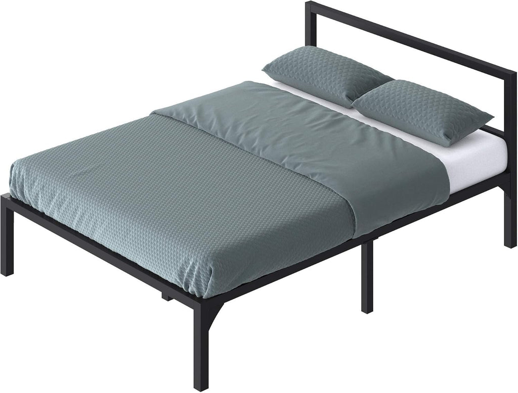 Full Size Black Metal Platform Bed Frame with Headboard E63664