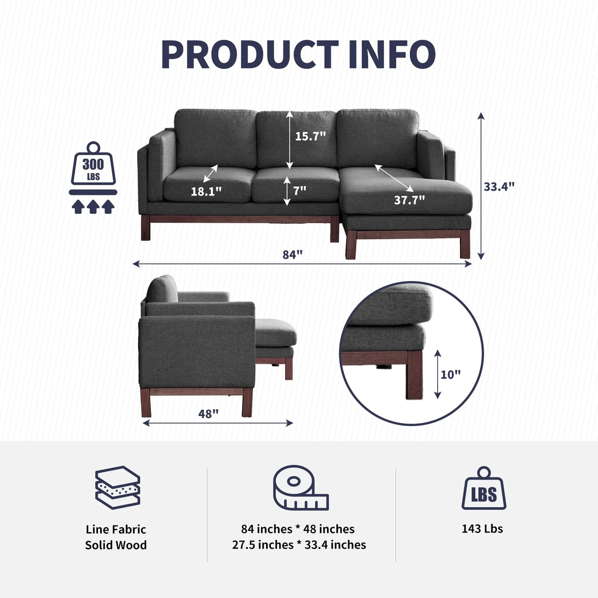 Dark Grey L-Shaped Sectional Sofa with Chaise Lounge M392