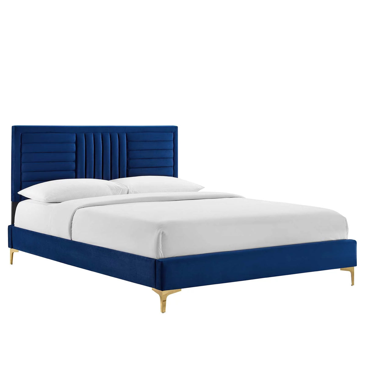 Navy Channel Tufted Performance Velvet Twin Platform Bed I879