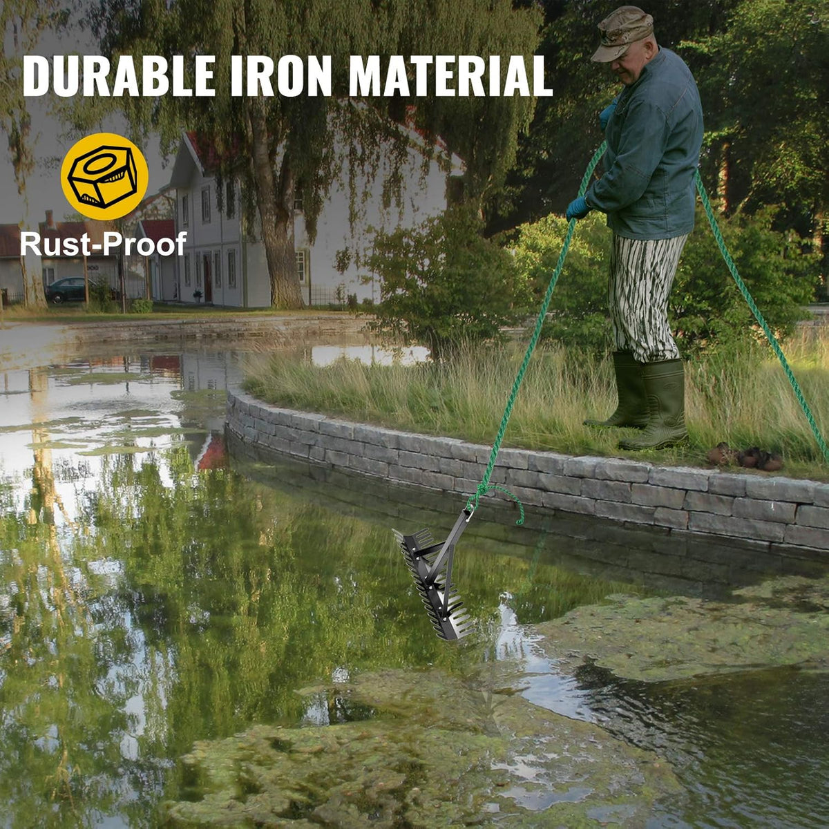 24 inch Double Sided Aquatic Weed Rake with 66 ft Rope V494
