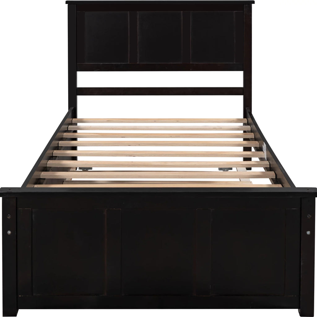 Wood Twin Platform Bed with Headboard & Trundle P618