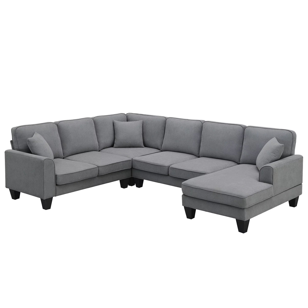 Dark Gray 7 Seat U Shape Sectional Sofa with 3 Pillows E75906