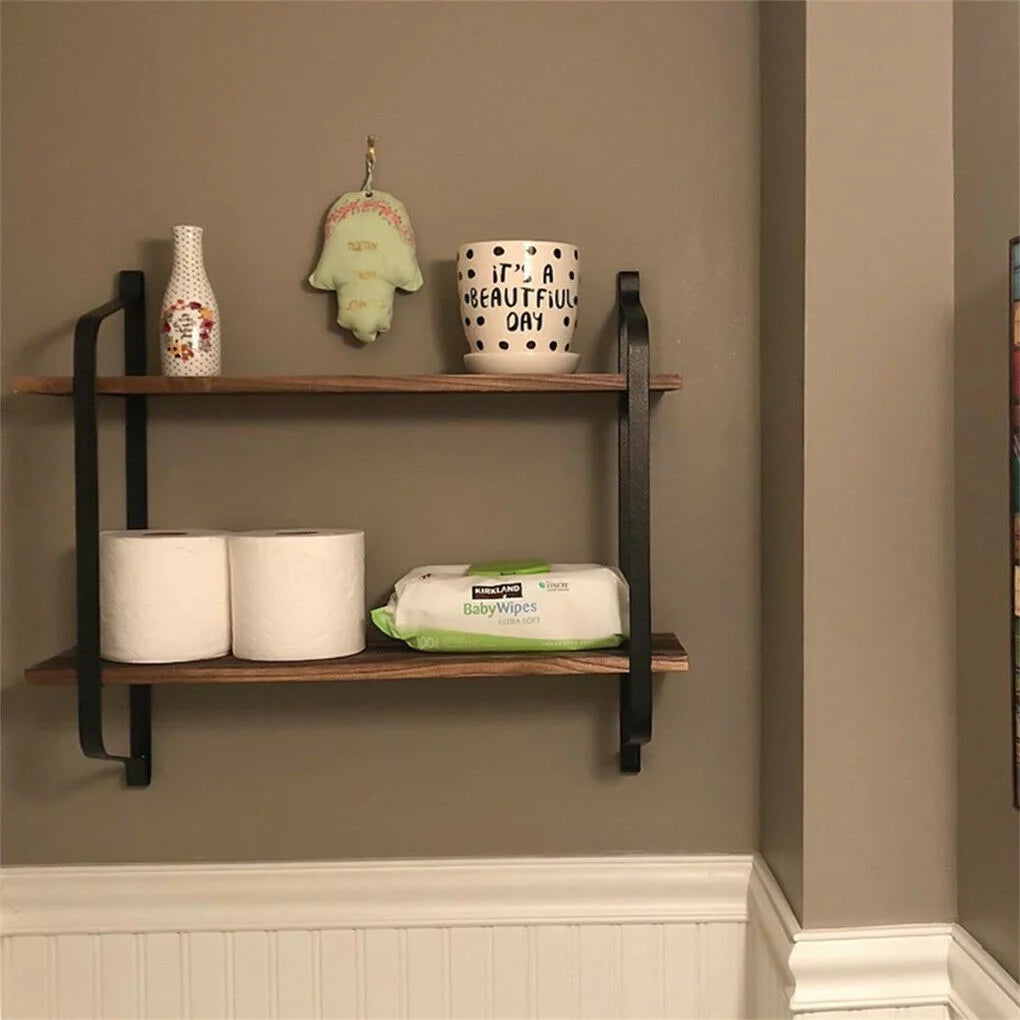 Rustic Industrial Pipe Wall Floating Shelf Wooden Shelving Unit E168