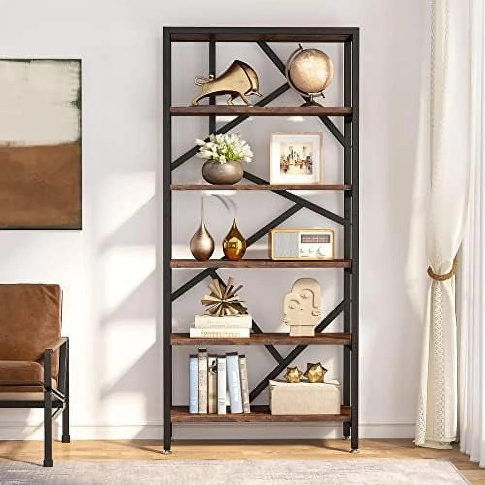 71 Inch 6 Tier White Wood Bookshelf F359