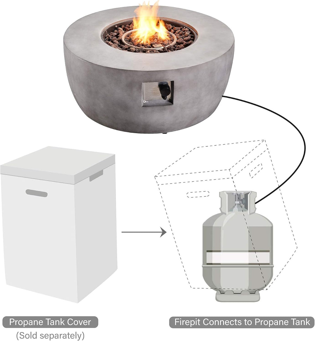 Light Gray 36 inch Propane Gas Fire Pit Table with PVC Cover and Lava Rocks N58440