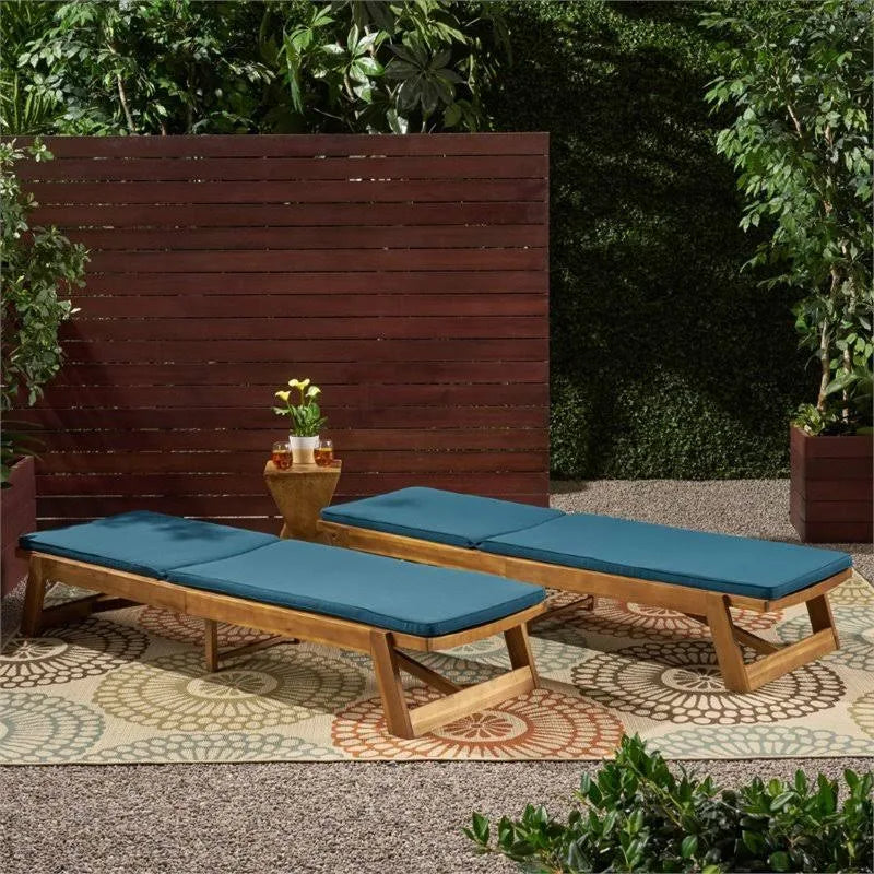 Teak and Blue Acacia Wood Chaise Lounge Set of 2 K6560