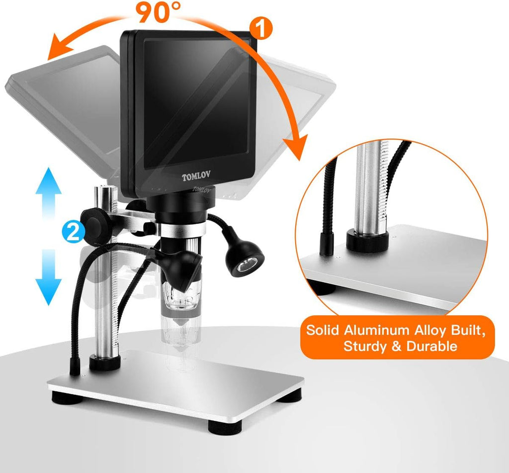 7" LCD Digital Microscope 1200X 1080P Video Microscope with Metal Stand W378