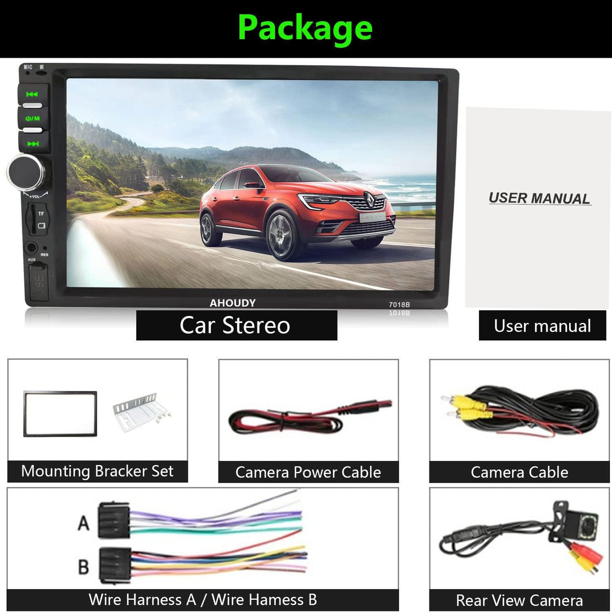 Double Din Car Stereo with Bluetooth and Backup Camera P658