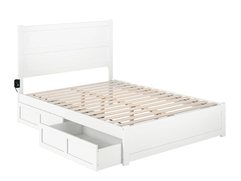 Queen Wood Platform Bed with Headboard Footboard & 2 Storage Drawers, White L379