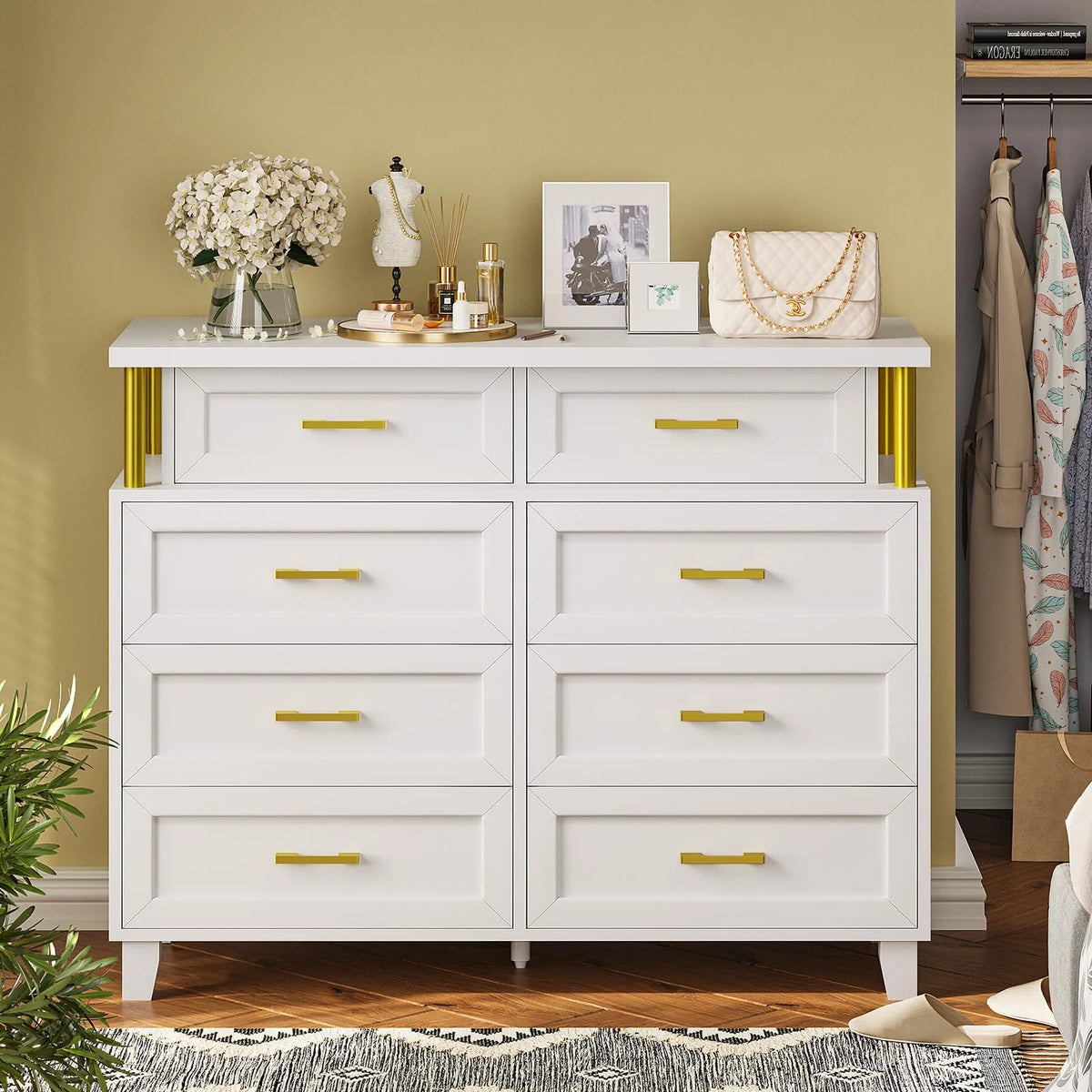 White 8 Drawer Dresser with LED Light A7294