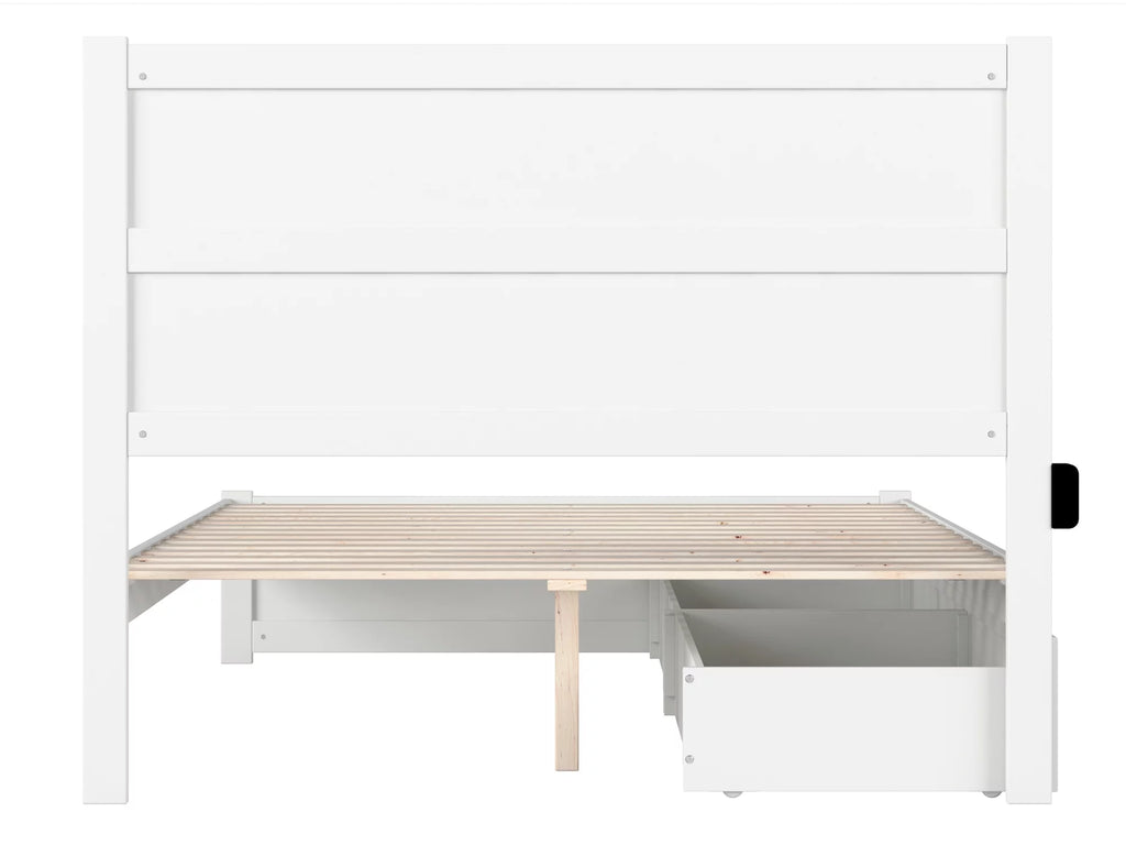 Queen Wood Platform Bed with Headboard Footboard & 2 Storage Drawers, White L379