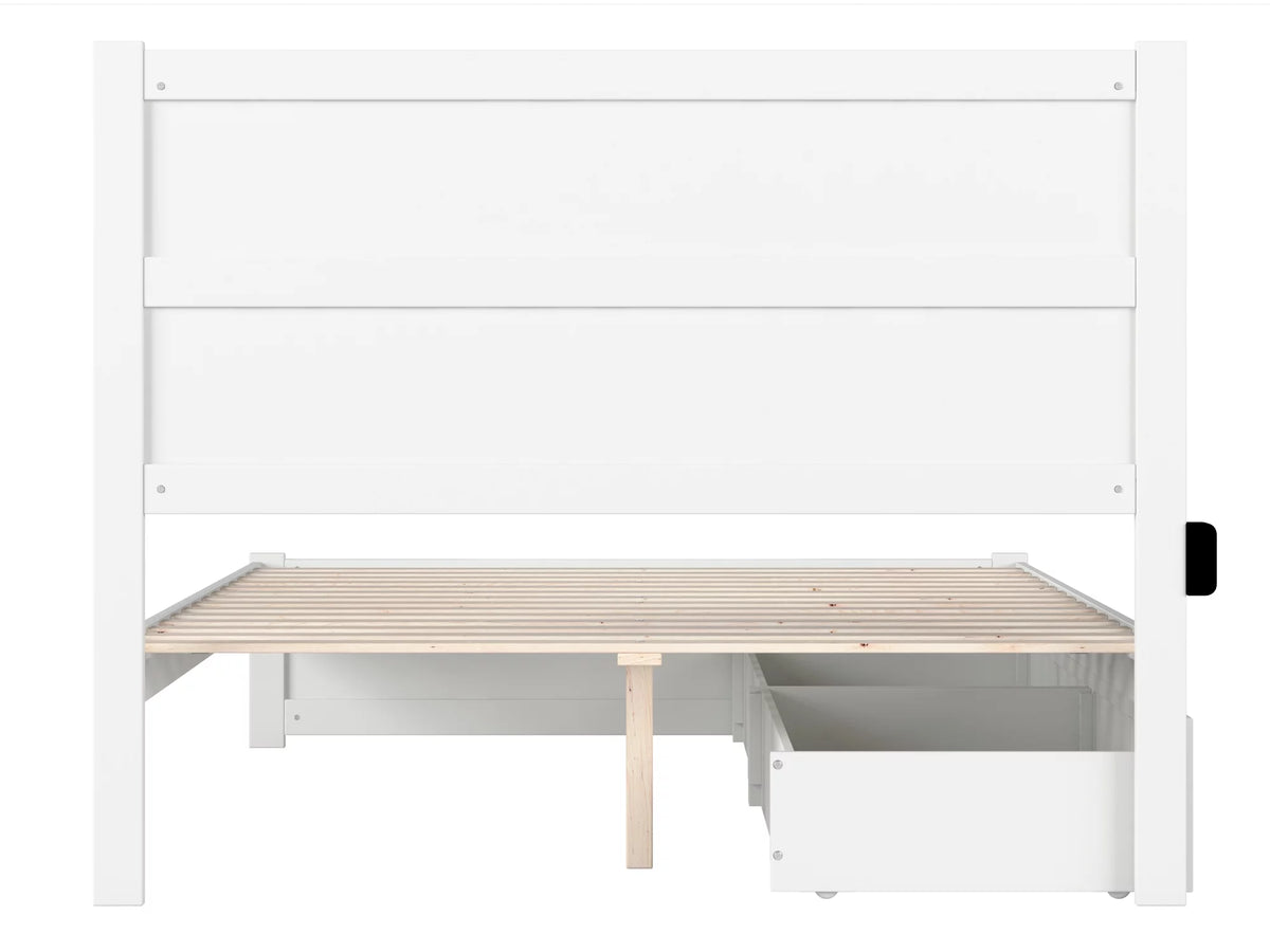 Queen Wood Platform Bed with Headboard Footboard & 2 Storage Drawers, White L379