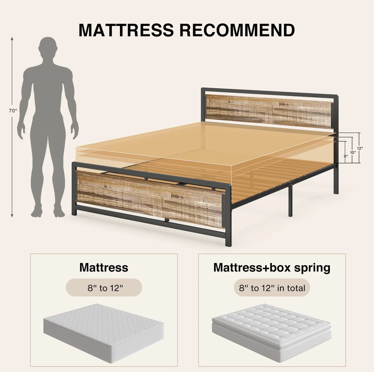 Full Size Bed Frame with Headboard, Under-Bed Storage, Gray E199