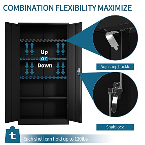 31.5" H Black Steel Lockable Storage Cabinet with 2 Adjustable Shelves N567