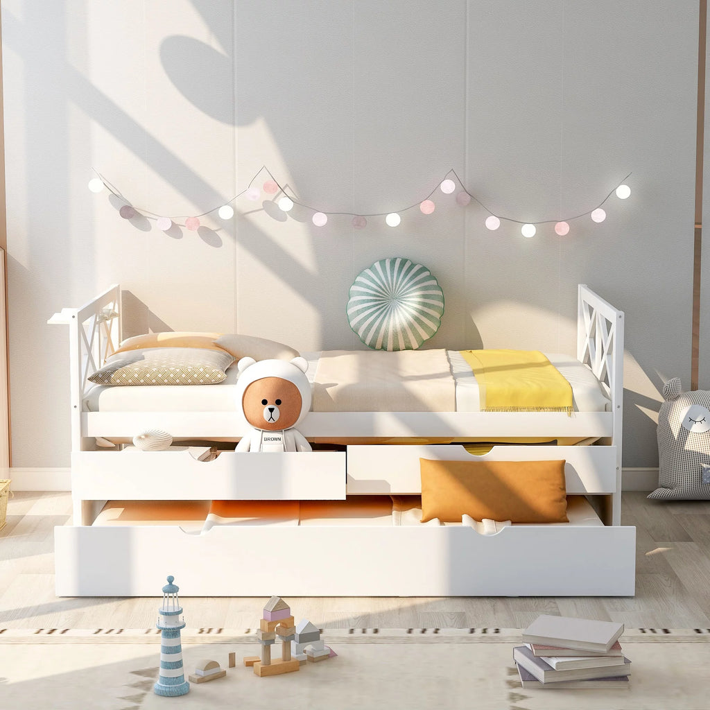 White Solid Pine Wood Daybed with Two Drawers and Trundle G769583