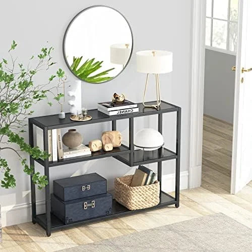 Black Console Table with Shelves W4880