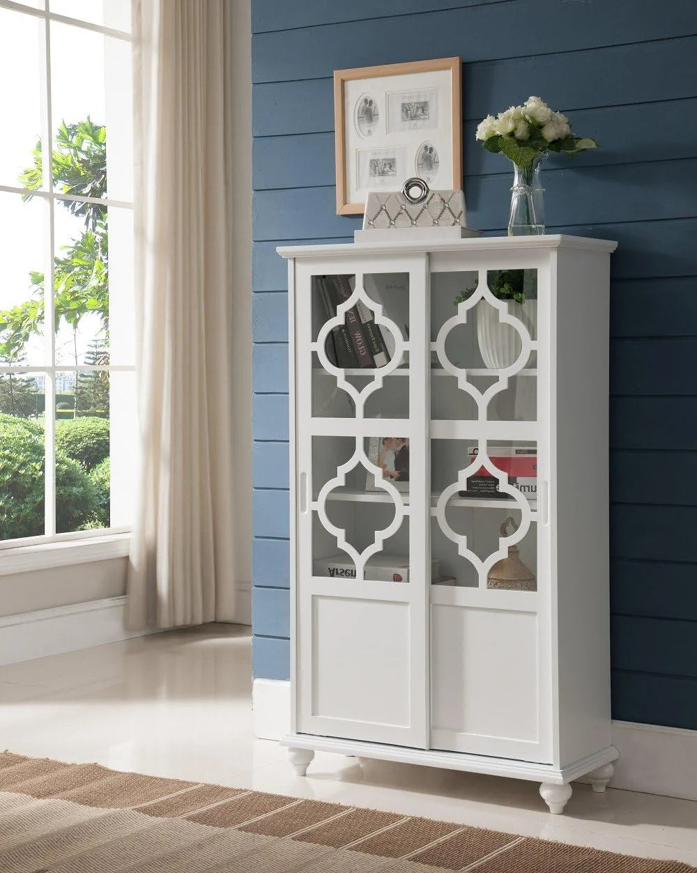 White Wood China Display Cabinet J802292