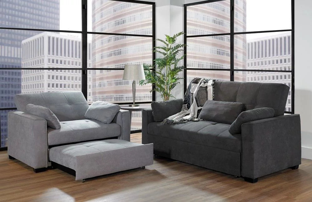 Charcoal Chenille Twin Size Sleeper Sofa with Accent Pillows W222263
