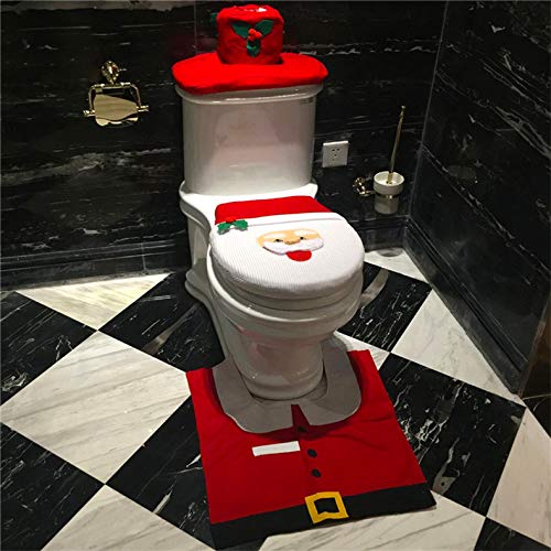 Christmas Toilet Seat Cover, Rugs, Tank Cover with Toilet Paper Box Cover N852389