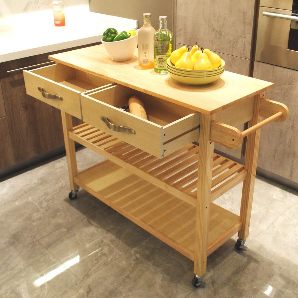 Kitchen Island Cart on Wheels with 2 Drawers and 2 Shelves H4501