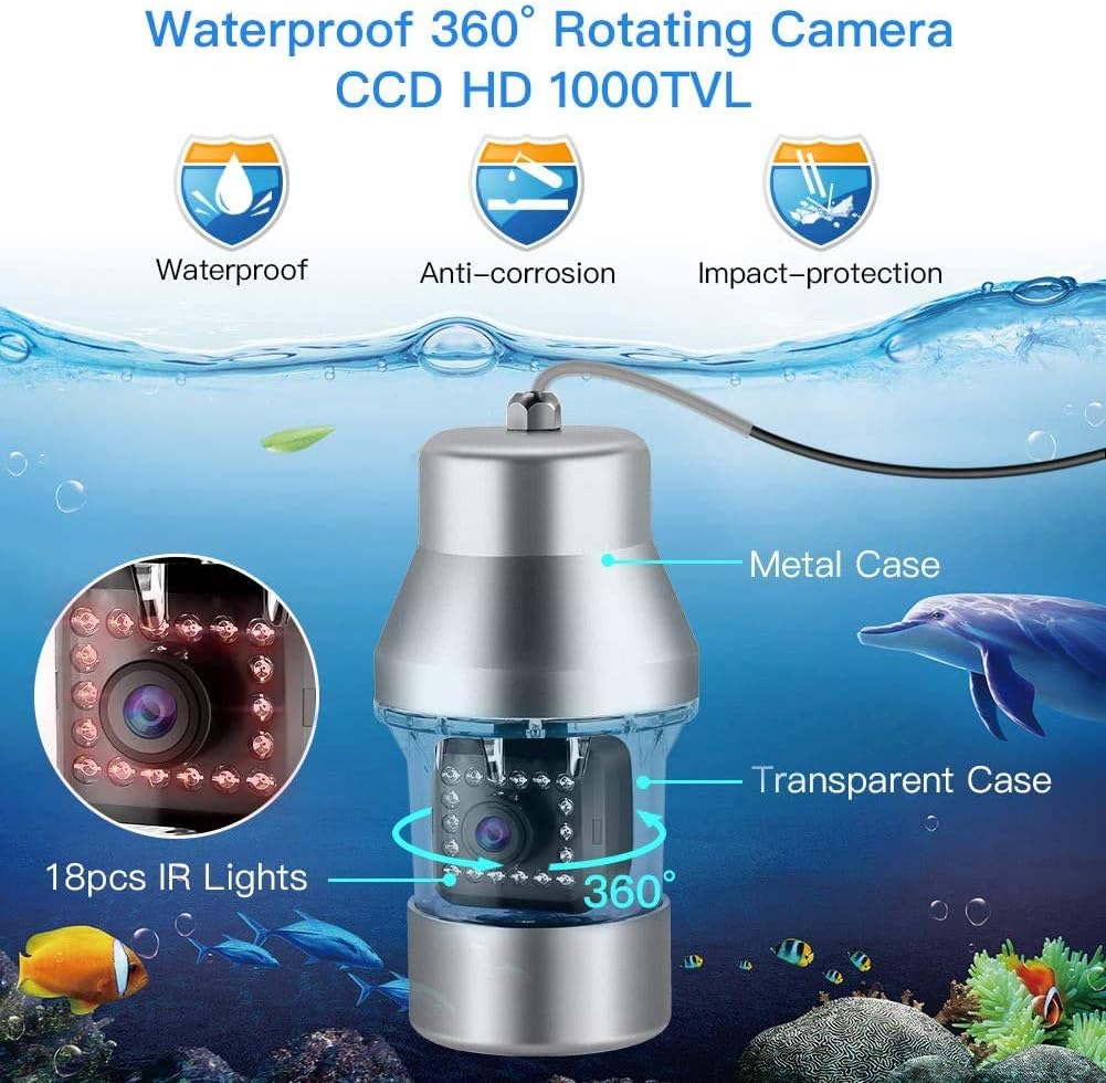 Underwater Fishing Camera 9 inch 360° Camera 1000TVL 18 IR Lights 30M Cable R929