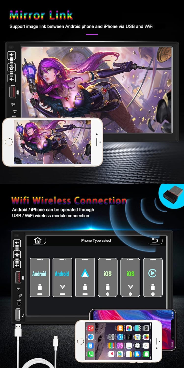 7 Inch Touchscreen Double Din Car Stereo with Backup Camera G84631