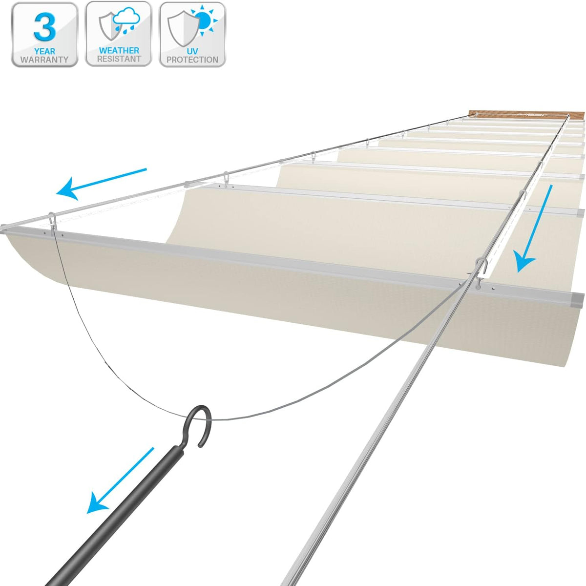 Waterproof Retractable Shade Cover 3'Wx16'L Beige N1775