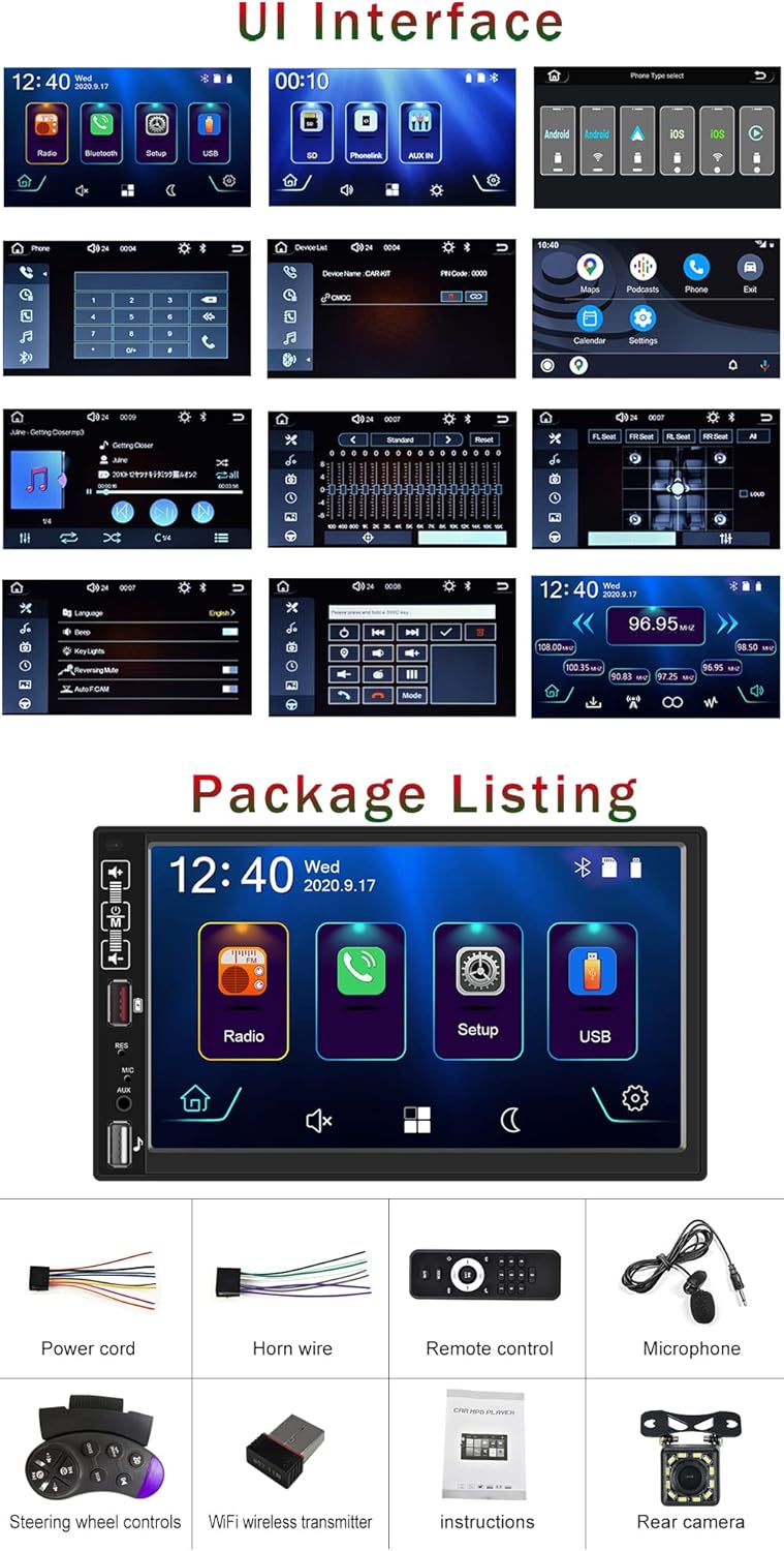7 Inch Touchscreen Double Din Car Stereo with Backup Camera G84631