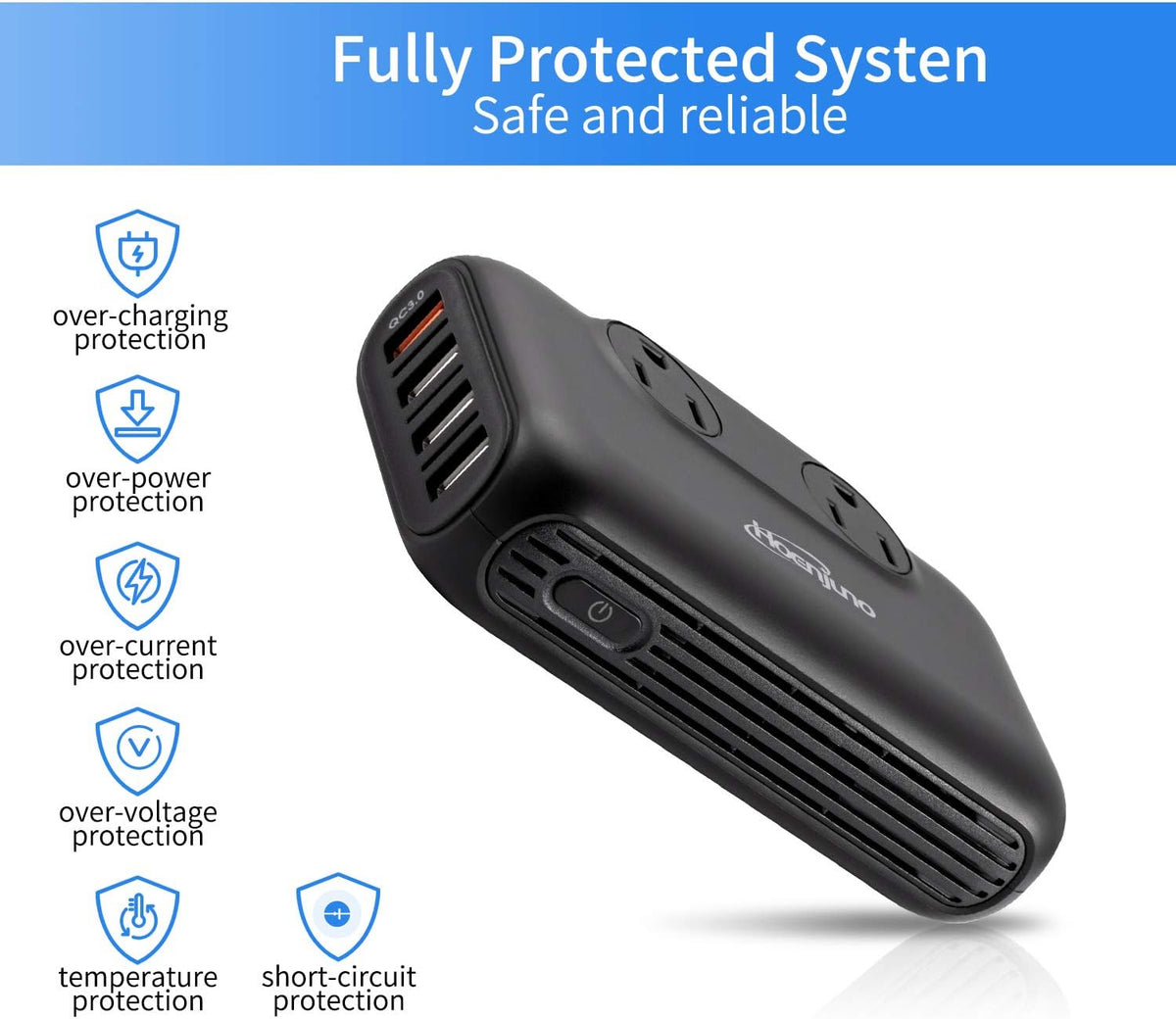 200W Car Power Inverter DC 12V to 110V AC 4 Ports USB QC 3.0 G153