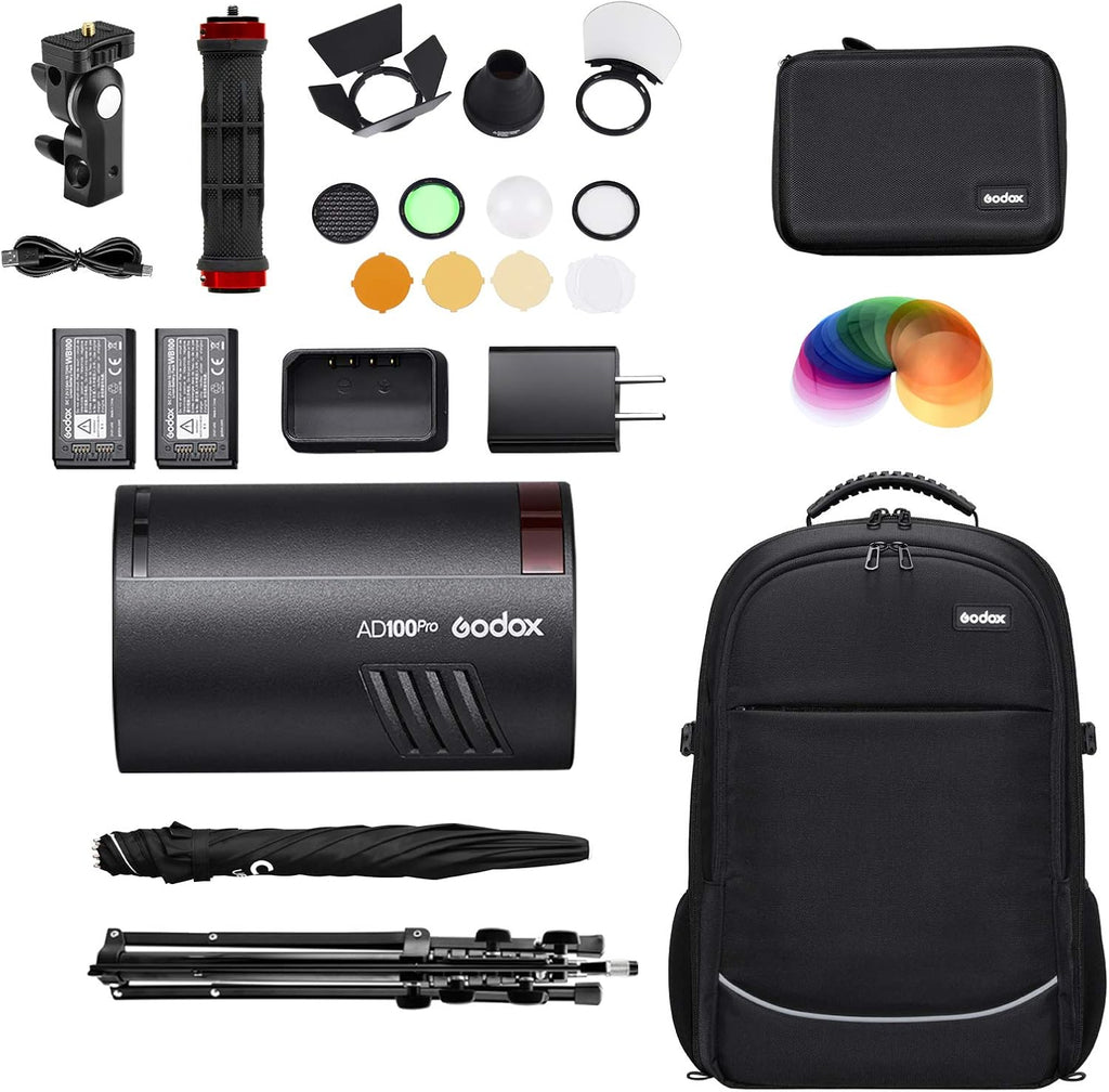 AD100Pro Round Head Accessories Kit with Battery, Umbrella, Carrying Bag, Light Stand X242
