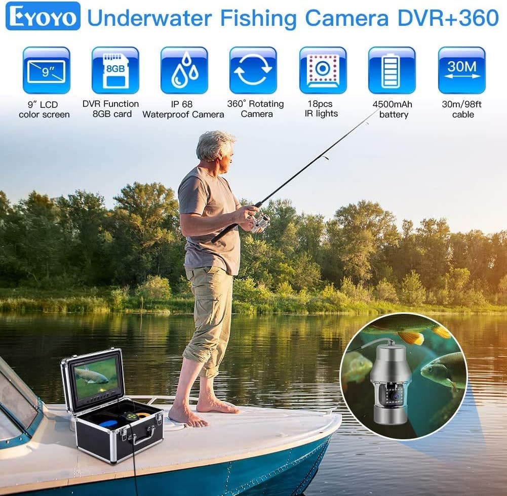 Underwater Fishing Camera 9 inch 360° Camera 1000TVL 18 IR Lights 30M Cable R929