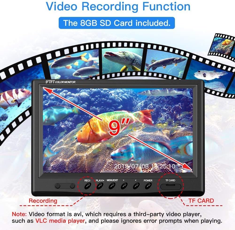 Underwater Fishing Camera 9 inch 360° Camera 1000TVL 18 IR Lights 30M Cable R929