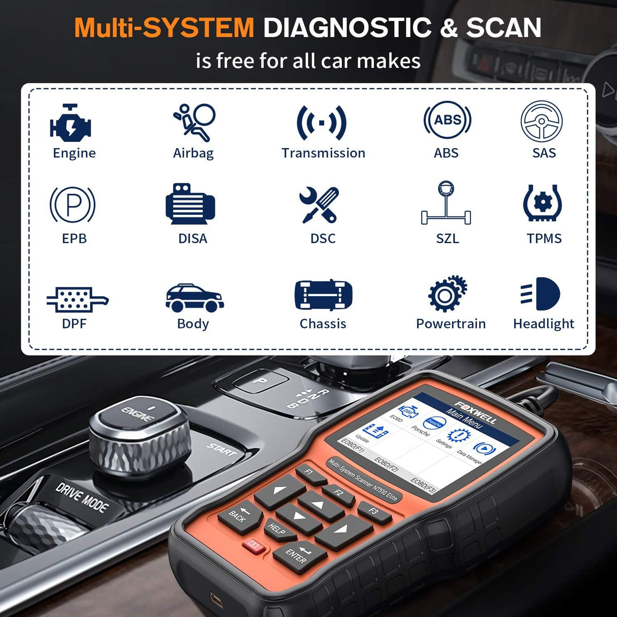 All Systems Obd2 Scanner with Oil Reset EPB SAS TPMS Battery Registration N7237