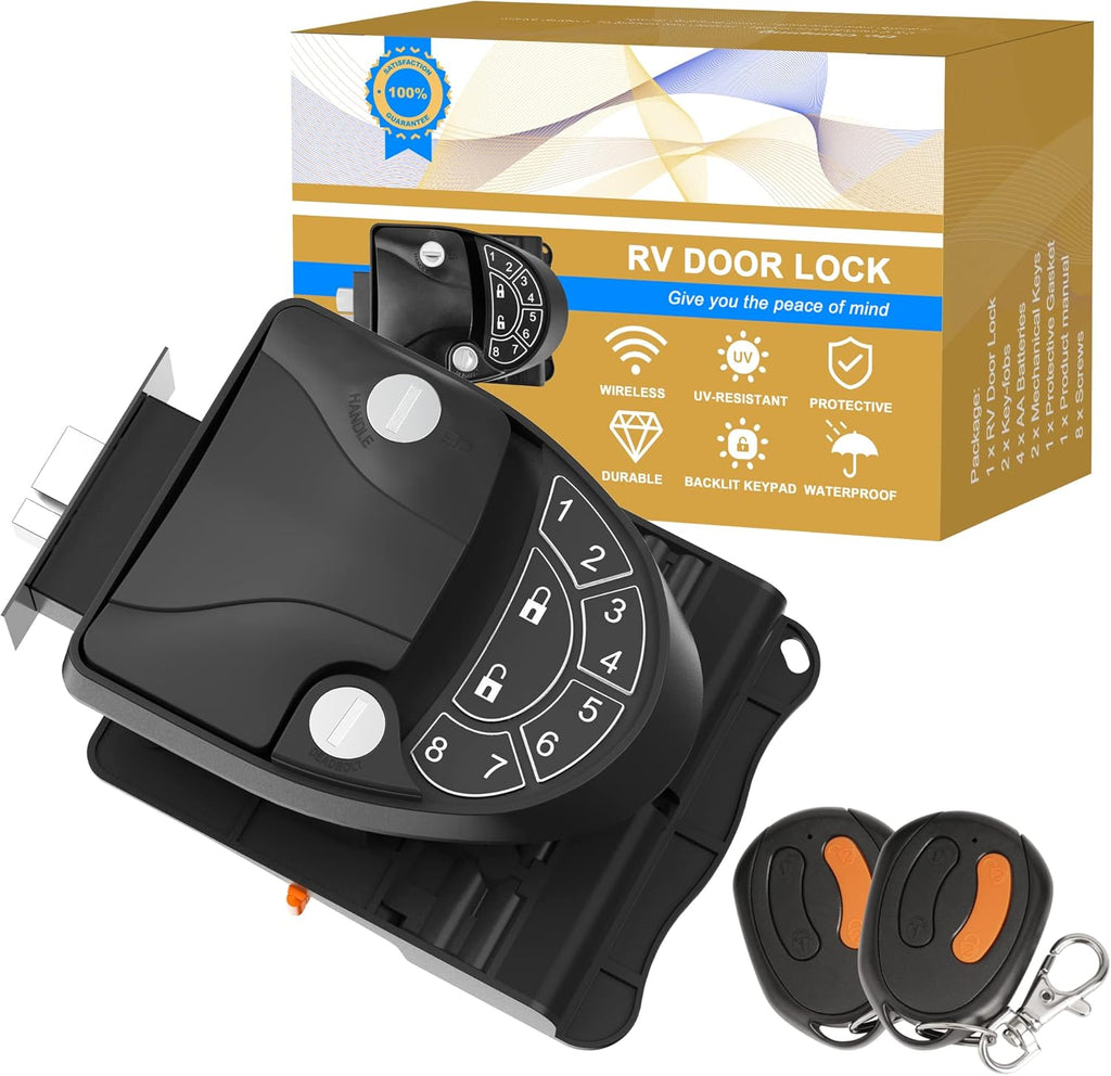 Black Zinc Alloy RV Keyless Entry Door Lock with Keypad and Remote M935788