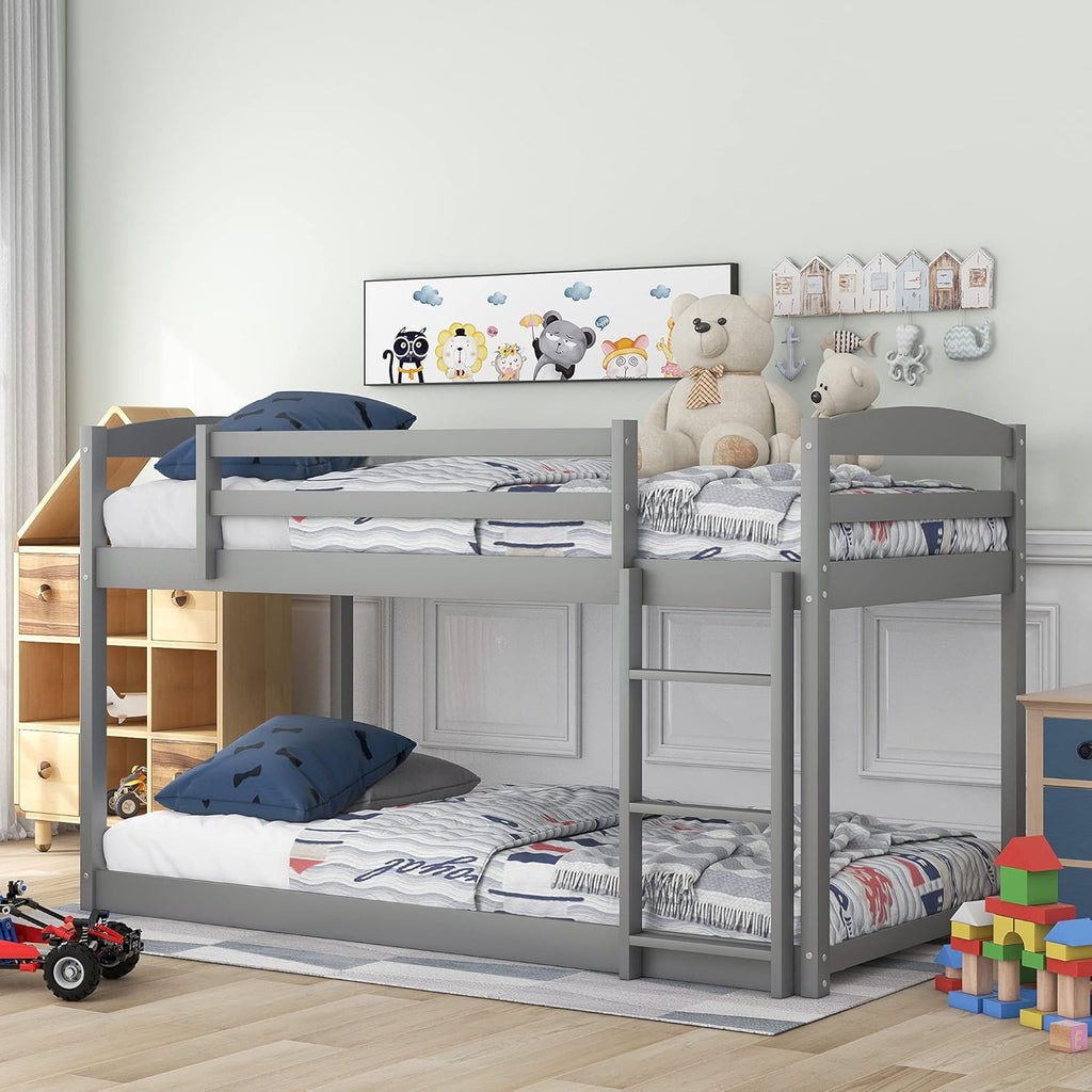 Twin Over Twin Wood Bunk Beds with Ladder Grey H38222