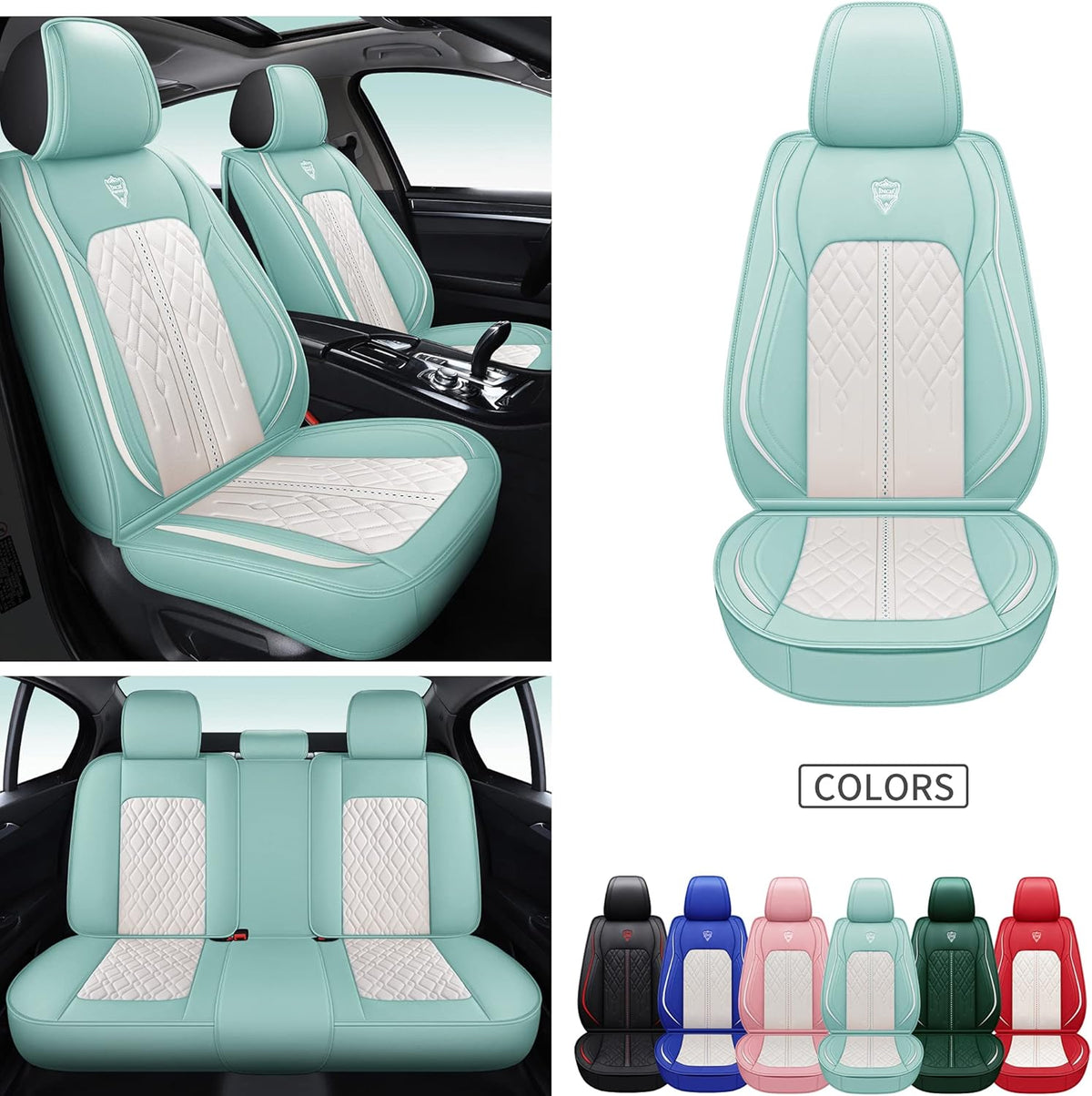 Blue Synthetic Leather Car Seat Cover Set T71129