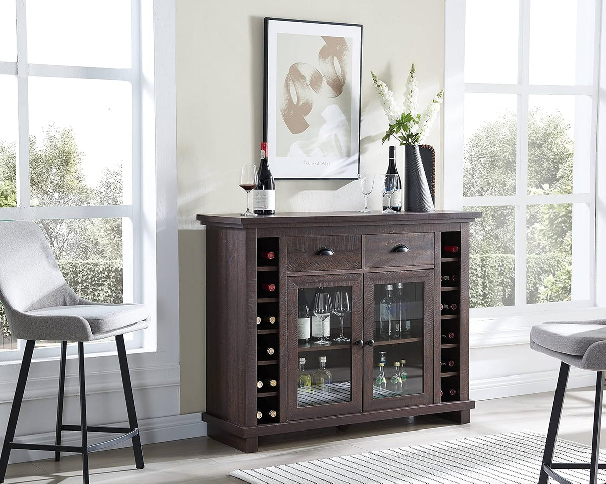 Grey Wash Bar Cabinet with Glass Doors V199982