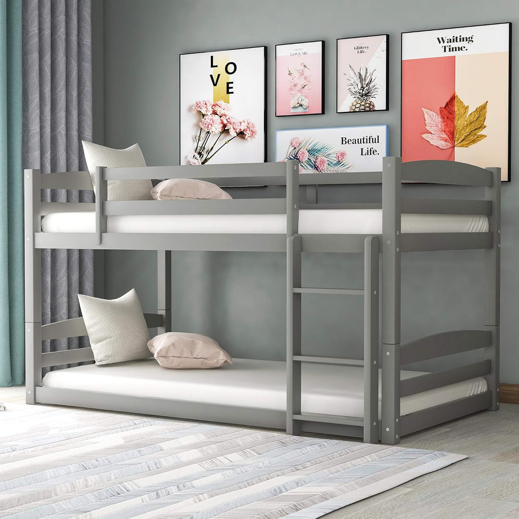 Twin Over Twin Wood Bunk Beds with Ladder Grey H38222