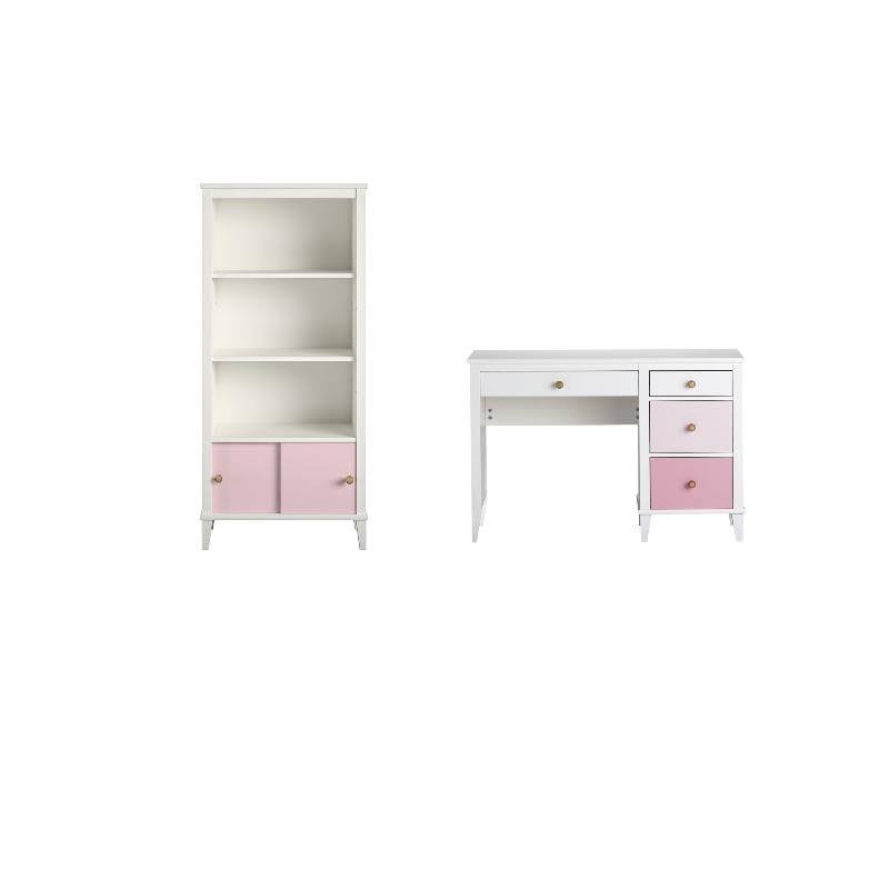 2 Piece Kids Bedroom Set with Bookcase and Desk in White and Pink J5570