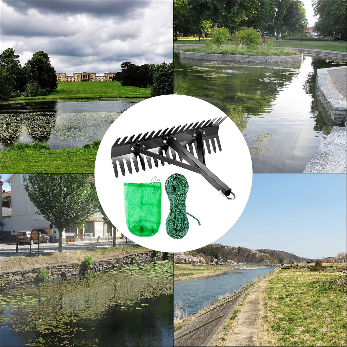 24 inch Double Sided Aquatic Weed Rake with 66 ft Rope V494