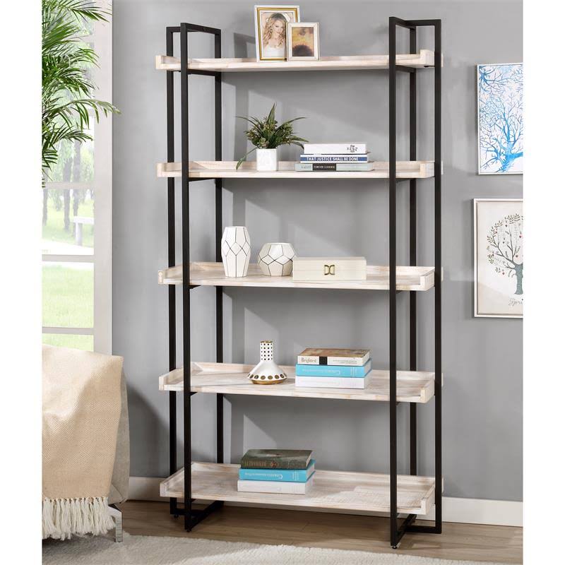 Contemporary Wood 5-Tier Bookcase in Antique White G9006