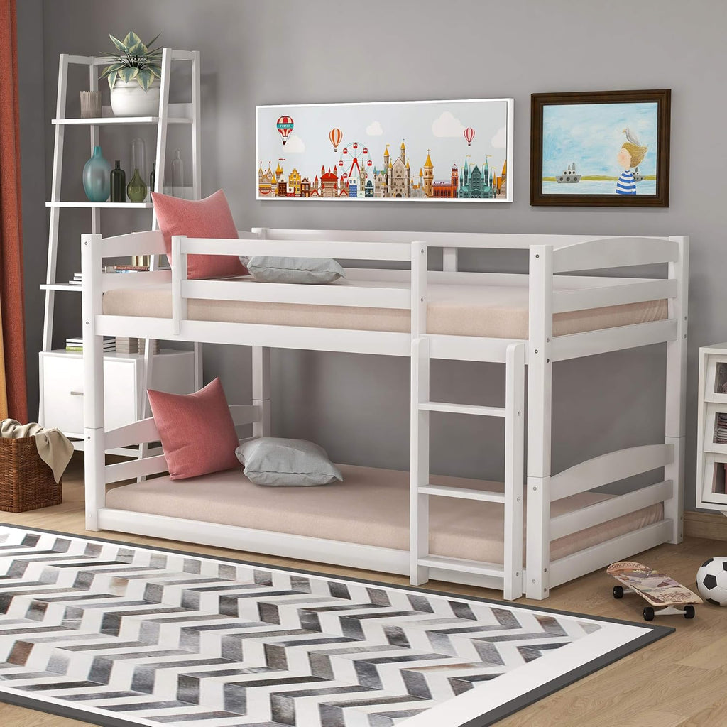 Twin Over Twin Wood Bunk Beds with Ladder Grey H38222
