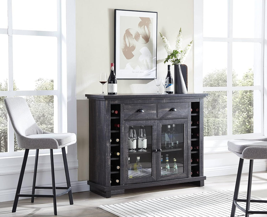 Grey Wash Bar Cabinet with Glass Doors V199982