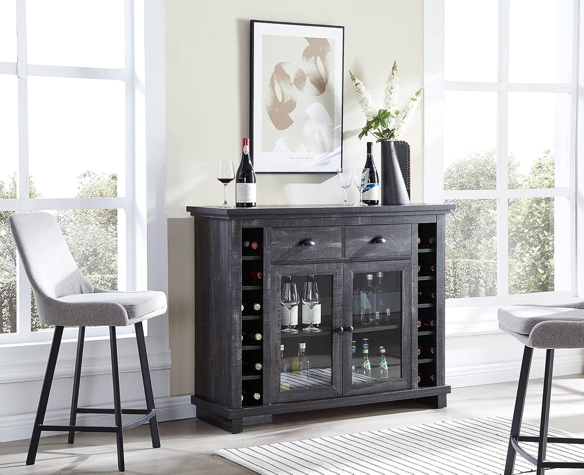 Grey Wash Bar Cabinet with Glass Doors V199982
