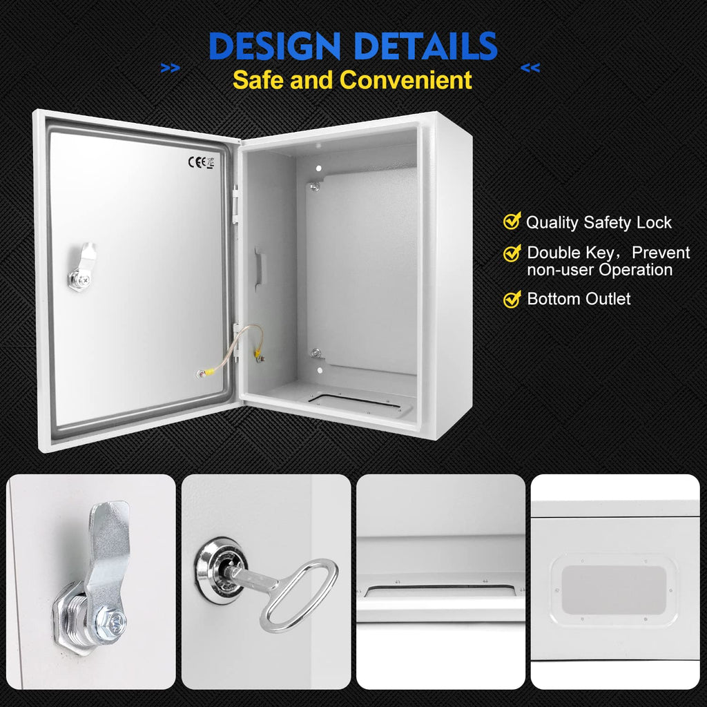12 x 10 x 6'' IP66 Waterproof Steel Electrical Enclosure with Lock W9984