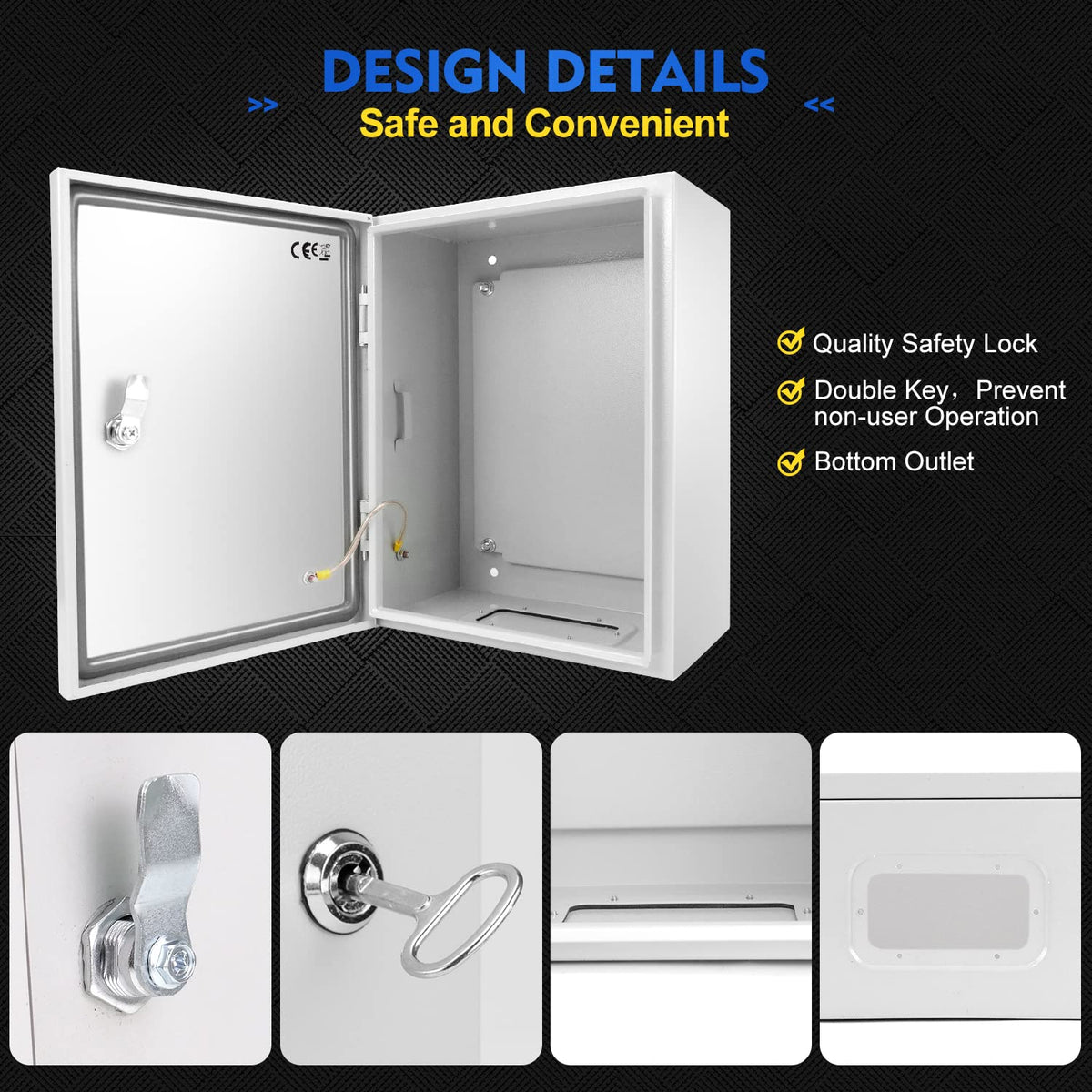 12 x 10 x 6'' IP66 Waterproof Steel Electrical Enclosure with Lock W9984